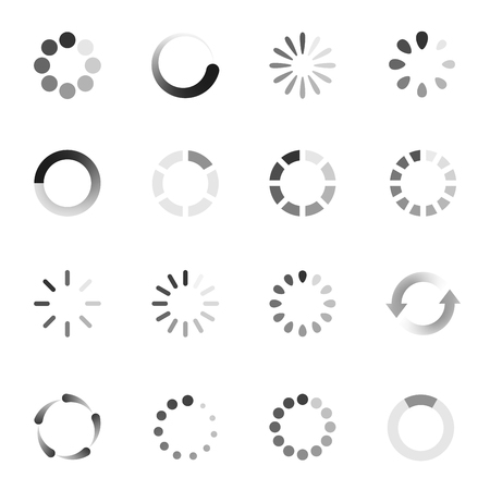Loading indicator icon set, download symbol collection. Vector flat style cartoon illustration isolated on white backgroundのイラスト素材