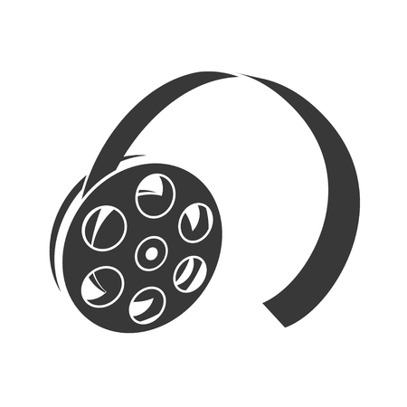 Film icon, entertainment tape and photo technology. Retro equipment for media studio. Vector line art illustration isolated on white backgroundのイラスト素材