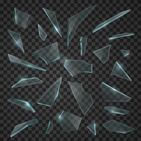 Broken glass shards, realistic cracked fragments of explosionのイラスト素材