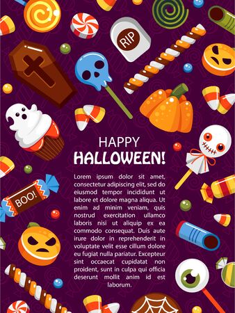 Halloween trick or treat promo poster flat vector templateのイラスト素材