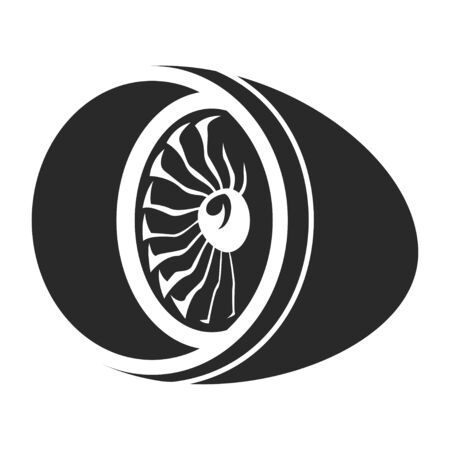 Turbine black icon, electric propeller for industrial equipment. Vector flat style cartoon illustration isolated on white backgroundのイラスト素材