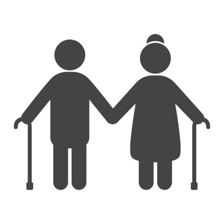 Elderly people black icon, aged family on retirementのイラスト素材