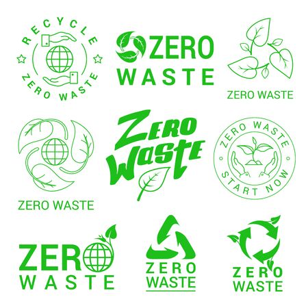 Zero waste green signs vector illustrations setのイラスト素材