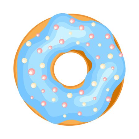 Donut icon, sweet doughnut tasty pastry with frosting. Vector flat style cartoon illustration isolated on white backgroundのイラスト素材
