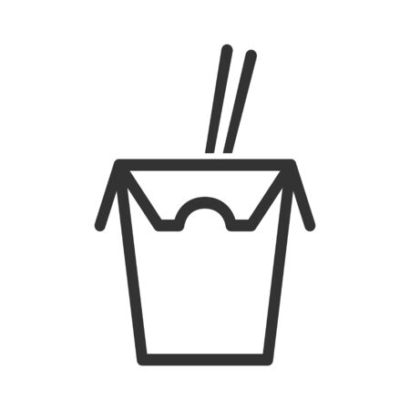 Noodles icon, thin long strip of pasta in a box. Southeast Asian street food. Vector line art illustration isolated on white backgroundのイラスト素材
