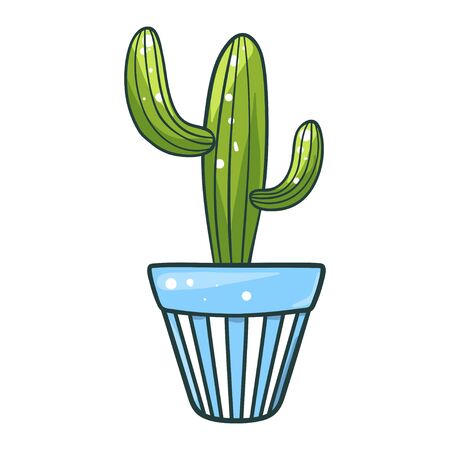 Cactus in a pot, green home plant icon. Houseplant for desert design. Vector flat style cartoon illustration isolated on white backgroundのイラスト素材