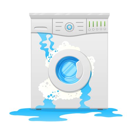 Broken washing machine, household appliance defect flat vector illustrationのイラスト素材