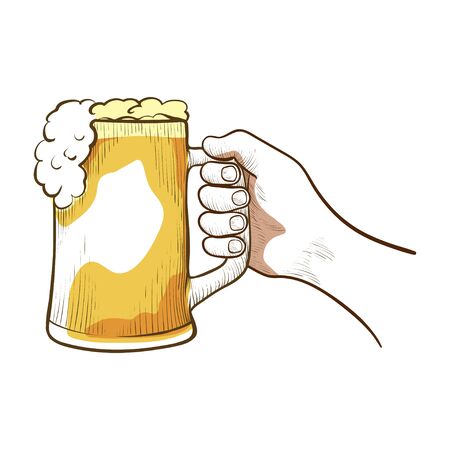 Hand with a beer mug, alcoholic drinkのイラスト素材