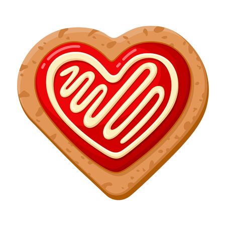 Oat heart formed cookie, homemade sweet pastry. Traditional bakery. Vector flat style cartoon illustration isolated on white backgroundのイラスト素材