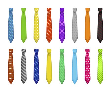 Men tie set, menswear elegant decorative accessory. Necktie collection. Vector flat style cartoon illustration isolated on white backgroundのイラスト素材
