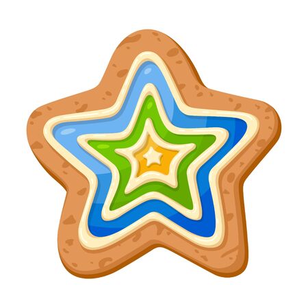 Star cookie icon, holiday sweet decoration for xmas. Ornament for cake snack. Vector flat style cartoon illustration isolated on white backgroundのイラスト素材