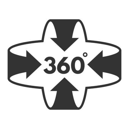360 degree icon, panoramic technology for video and gaming. Rotation graphic. Vector flat style cartoon illustration isolated on white backgroundのイラスト素材