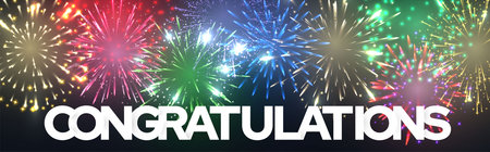 Congratulation greeting banner with firework, lettering congratulations. Good wishes on a special...