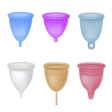 Menstrual medicine cup, gynecological medical care container. Reusable alternative solution for menstruating users. Vector flat style cartoon illustration isolated on white backgroundのイラスト素材