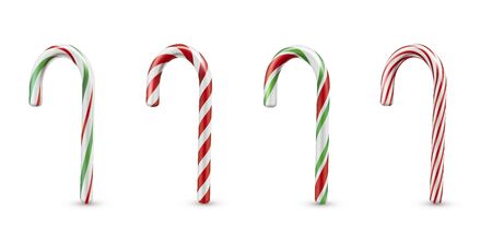 Christmas holiday candy set, sweet festive ornament. Gift and striped dessert. Vector flat style cartoon illustration isolated on white backgroundのイラスト素材