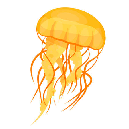 Jellyfishes or medusae yellow. Underwater animal, free-swimming marine creature.のイラスト素材