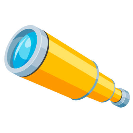 Spyglass yellow flat icon. Telescope, field scope, monocular, magnifying lens equipment.のイラスト素材