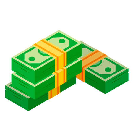 Wads of money. Banknotes piles. Dollars heap. Financial savings, bank deposit, pension, winnings.のイラスト素材