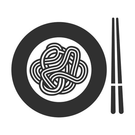 Noodle icon, thin, long strip of pasta in plate, sticksのイラスト素材