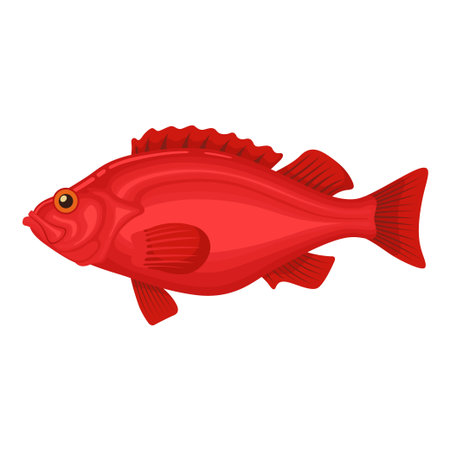 Red fish icon, exotic fresh raw seafood symbolのイラスト素材