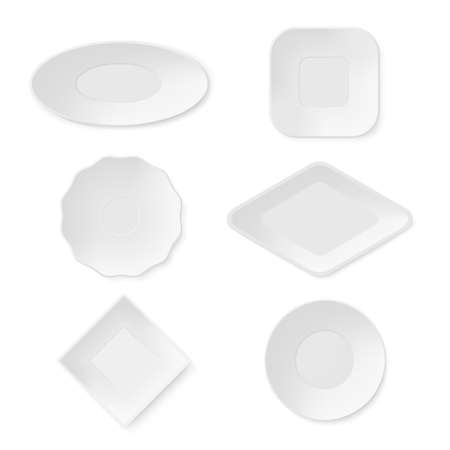 White plate set for kitchen meal, food utensilのイラスト素材
