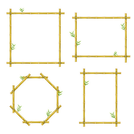 Bamboo design picture border frame, decoration setのイラスト素材