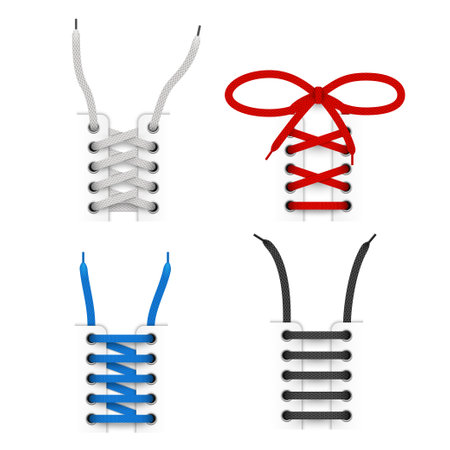 Lacing technique for sneaker, sport, shoes, trainers realistic templates set. Boots laces types.のイラスト素材