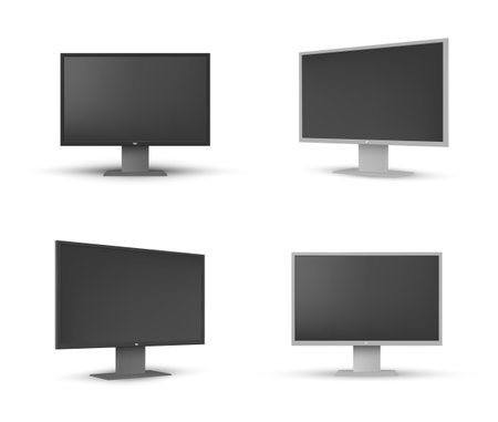 Monitors for pc or tv set realistic mock ups. Lcd led wide empty computer screens templates.のイラスト素材