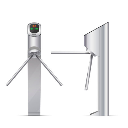 Turnstile, turnpike, baffle or automated metal gate realistic style. Faregate, paid admission.のイラスト素材