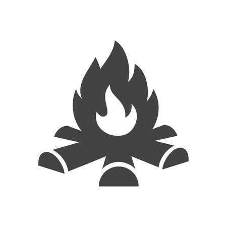 Bonfire bold black silhouette icon isolated on white background. Campfire.のイラスト素材