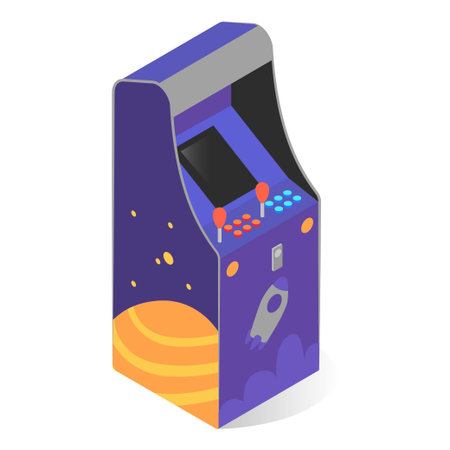 Arcade video game isometric icon. Coin operated entertainment machine with joysticks, buttons.のイラスト素材