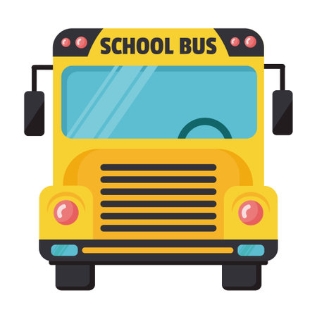 School bus icon. Yellow transport cabin for students, children. Safety vehicle for kids...