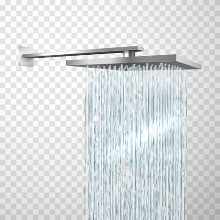 Shower head attached to wall in realistic style. Bathroom metal plumbing fixturesのイラスト素材