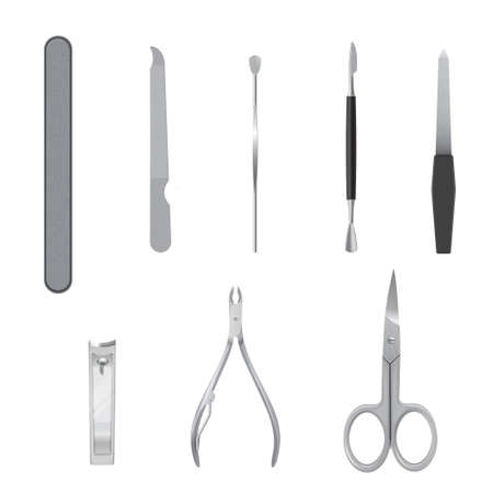 Set of realistic tools for perfect nails care vector illustration. Manicure collectionのイラスト素材
