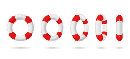 Collection of realistic lifebuoy striped circle with shadow vector rescue life belt marine lifelineのイラスト素材