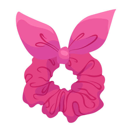 Bright pink female scrunchy vector flat illustration. Hairband for woman stretching hair accessoryのイラスト素材