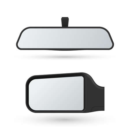 Set of automobile rear view mirrors vector illustration. Back glass reflection for control behindのイラスト素材