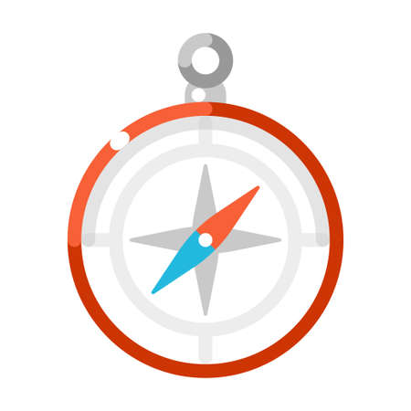 Colorful compass vector flat illustration. Equipment with arrow for map orientation isolatedのイラスト素材