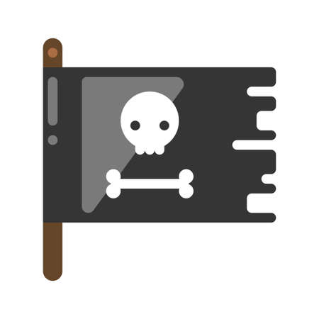 Black and white jolly roger with skull and bone icon vector flat illustration scary pirate flagのイラスト素材