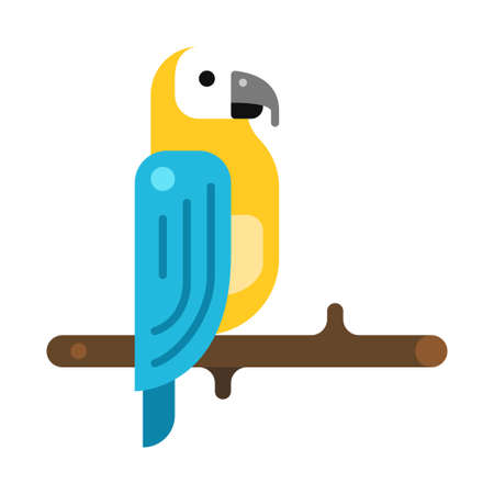 Parrot on wooden tree branch icon vector flat illustration. Bird habitat of tropical rainforestのイラスト素材