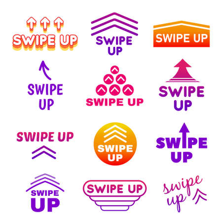 Collection of swipe up buttons with arrows vector flat illustration web icons for scrolling, swipingのイラスト素材
