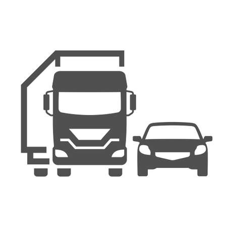 Monochrome road transport icon vector flat illustration truck and passenger car movement trafficのイラスト素材