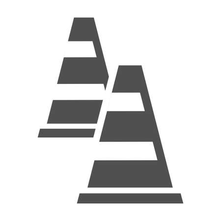 Monochrome two road traffic cone icon vector flat illustration striped safety barrier constructionのイラスト素材