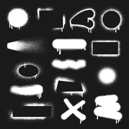 Collection spray brush border vector flat illustration. Set of hand drawn airbrush ink paint framesのイラスト素材
