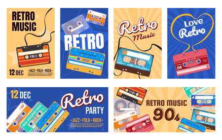 Collection audio cassette banner vector illustration horizontal vertical retro party template designのイラスト素材