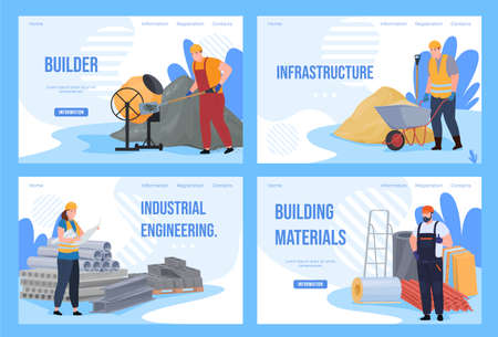 Collection construction landing page user interface vector flat building industrial engineeringのイラスト素材