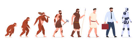 Human evolution from monkey to businessman and robot artificial intelligence vector illustrationのイラスト素材