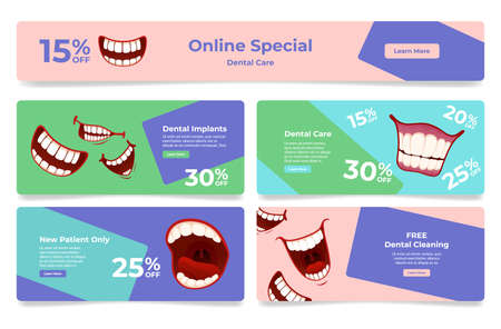 Collection of dental special offer landing page vector flat dentistry medical service promotionのイラスト素材