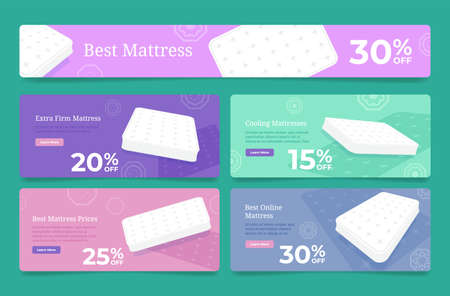 Set of online mattress web pages vector flat illustration sale discount internet shopping promotionのイラスト素材