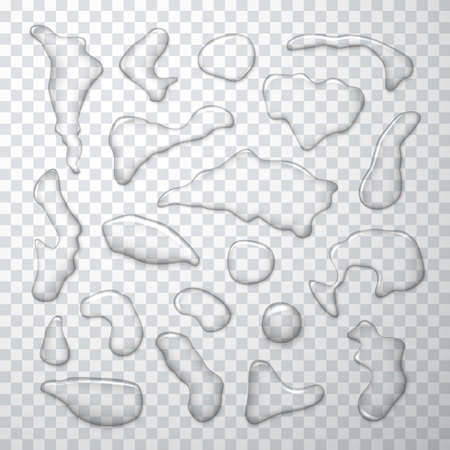 Set realistic drops and puddle of water vector illustration liquid environment wet splashのイラスト素材